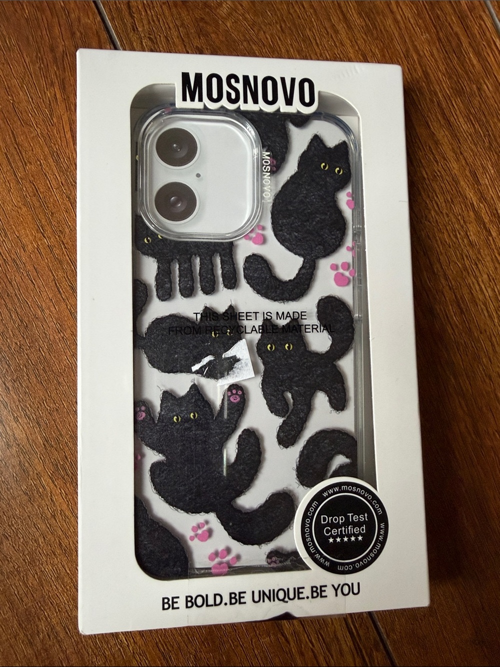Black Cat Clear Phone Case with Pink Paw iPhone 16